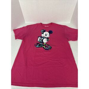 Disney Women's‎ T-Shirt Shirt XL Mickey Mouse Pink Aloha Hawaiian Tropical